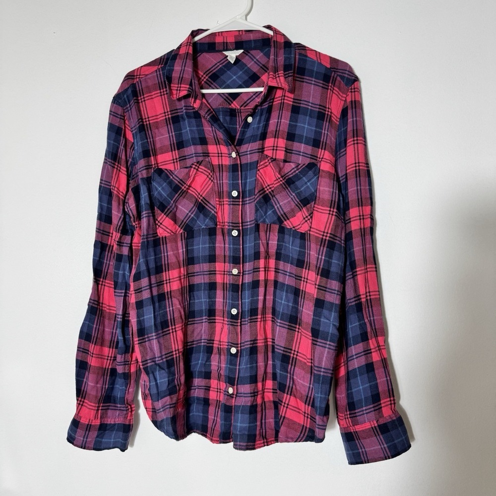 Aeropostale Women's Red & Blue Flannel Shirt Sz XL Chest Pockets Button-up Farm
